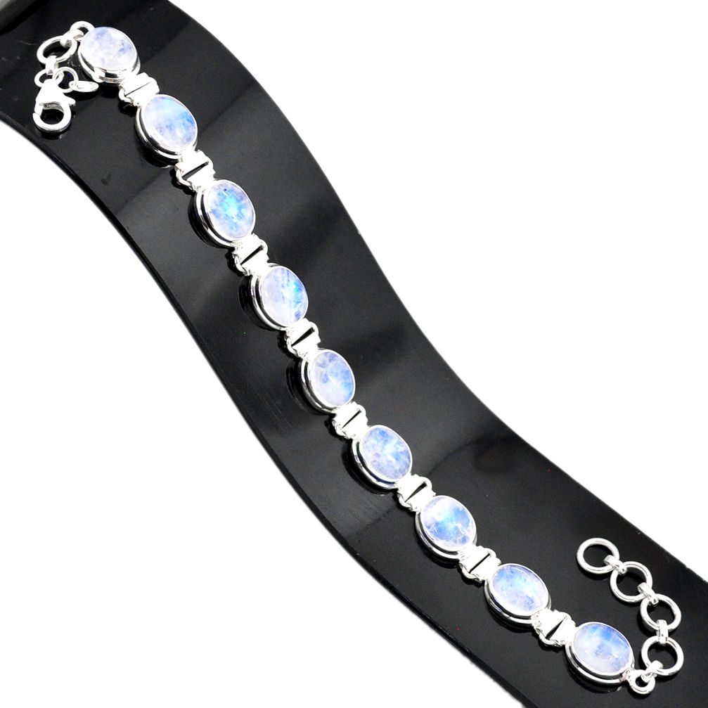 925 sterling silver 36.26cts natural rainbow moonstone tennis bracelet r84328