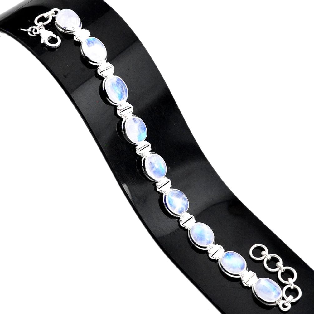 925 sterling silver 37.43cts natural rainbow moonstone tennis bracelet r84336