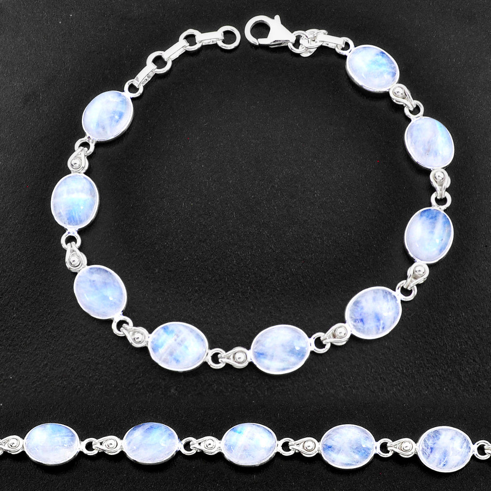 925 sterling silver 30.49cts natural rainbow moonstone tennis bracelet t14744