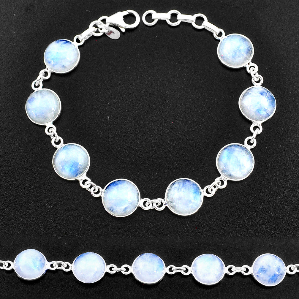925 sterling silver 29.34cts natural rainbow moonstone tennis bracelet t14756