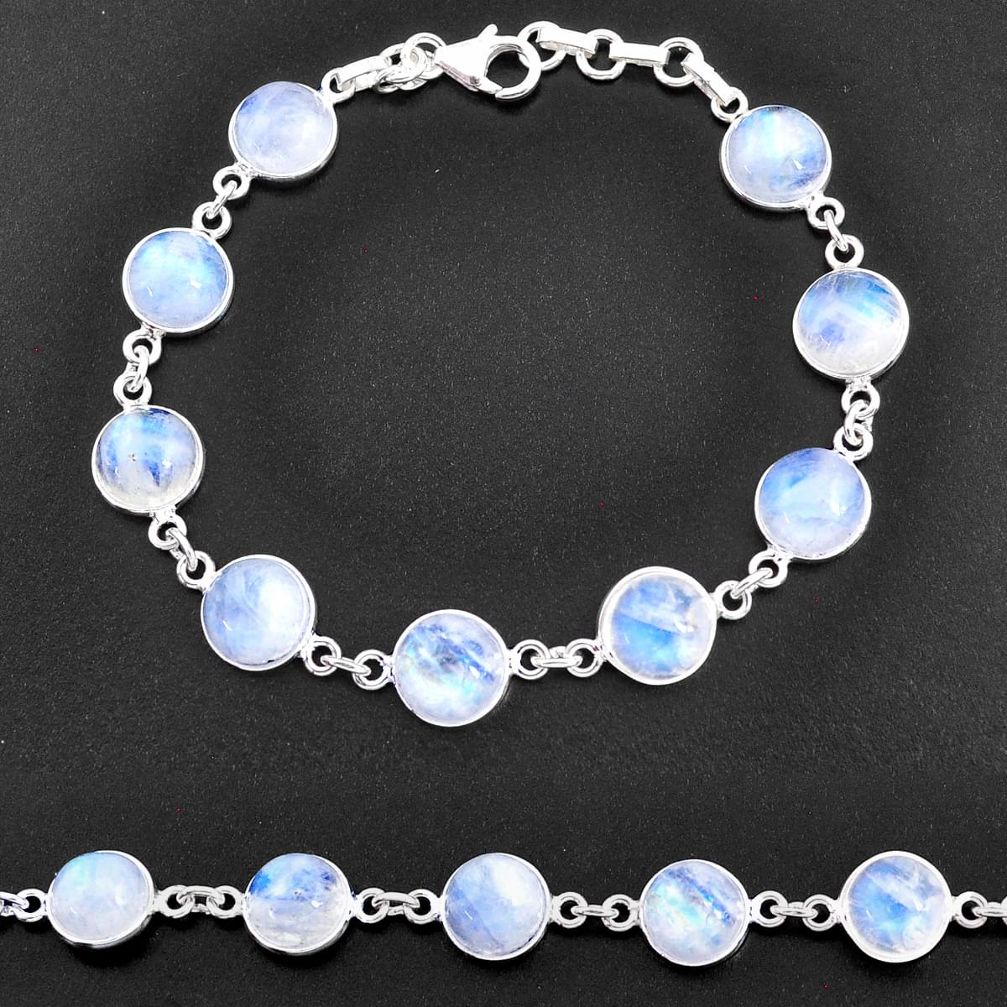 925 sterling silver 33.32cts natural rainbow moonstone tennis bracelet t14764