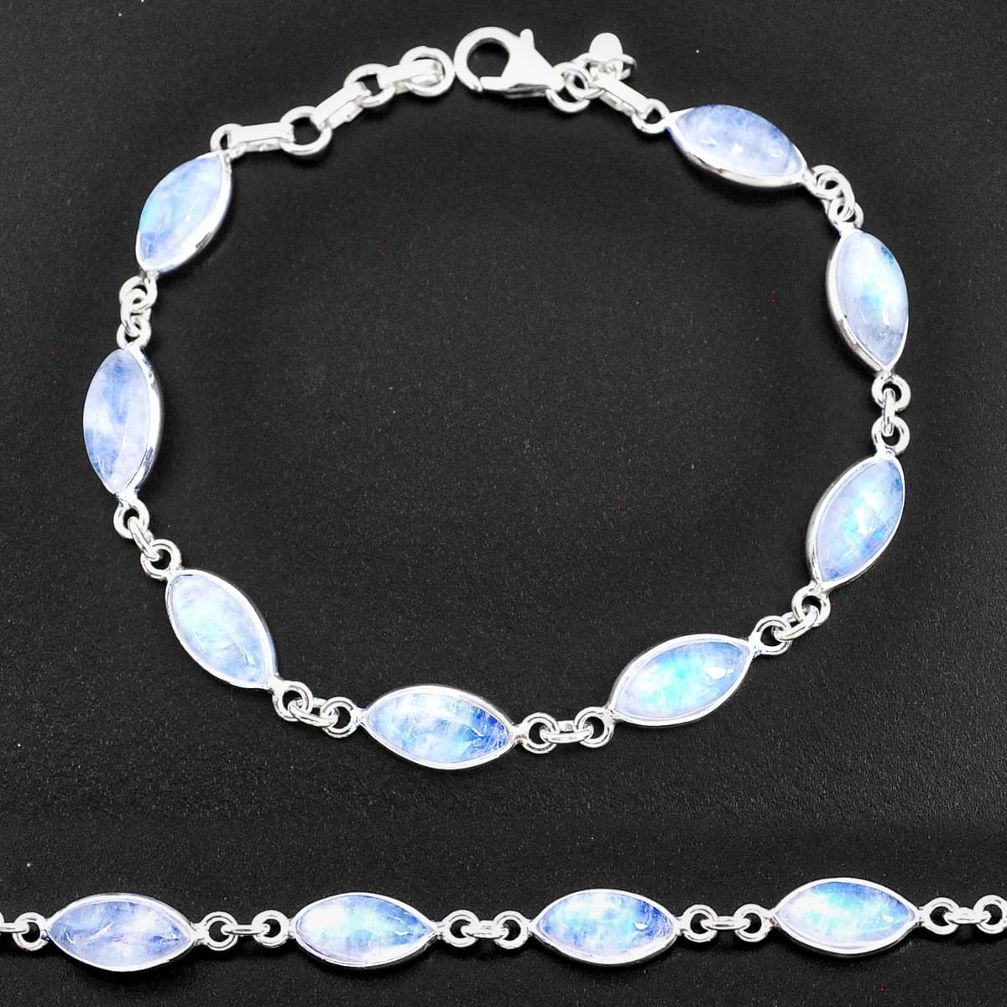 925 sterling silver 23.46cts natural rainbow moonstone tennis bracelet t14772