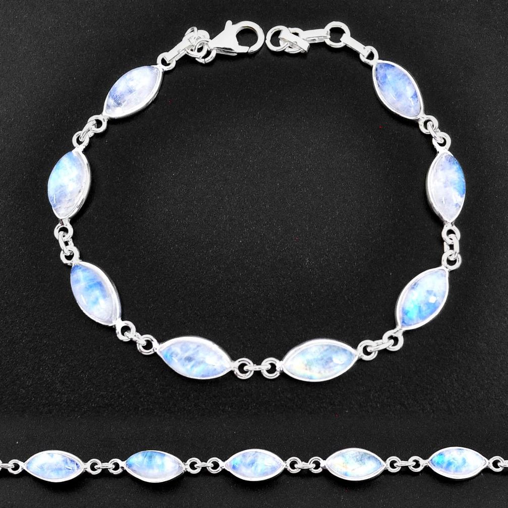 925 sterling silver 25.14cts natural rainbow moonstone tennis bracelet t14779