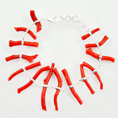 925 sterling silver 41.70cts natural red coral bracelet jewelry r33284