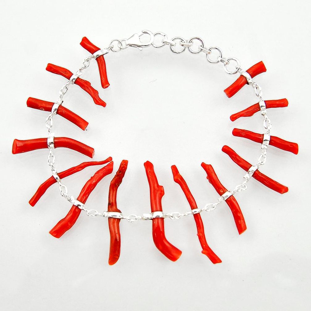 925 sterling silver 34.85cts natural red coral fancy bracelet jewelry r33299