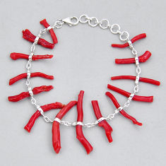 925 sterling silver 31.26cts natural red coral fancy bracelet jewelry y7978