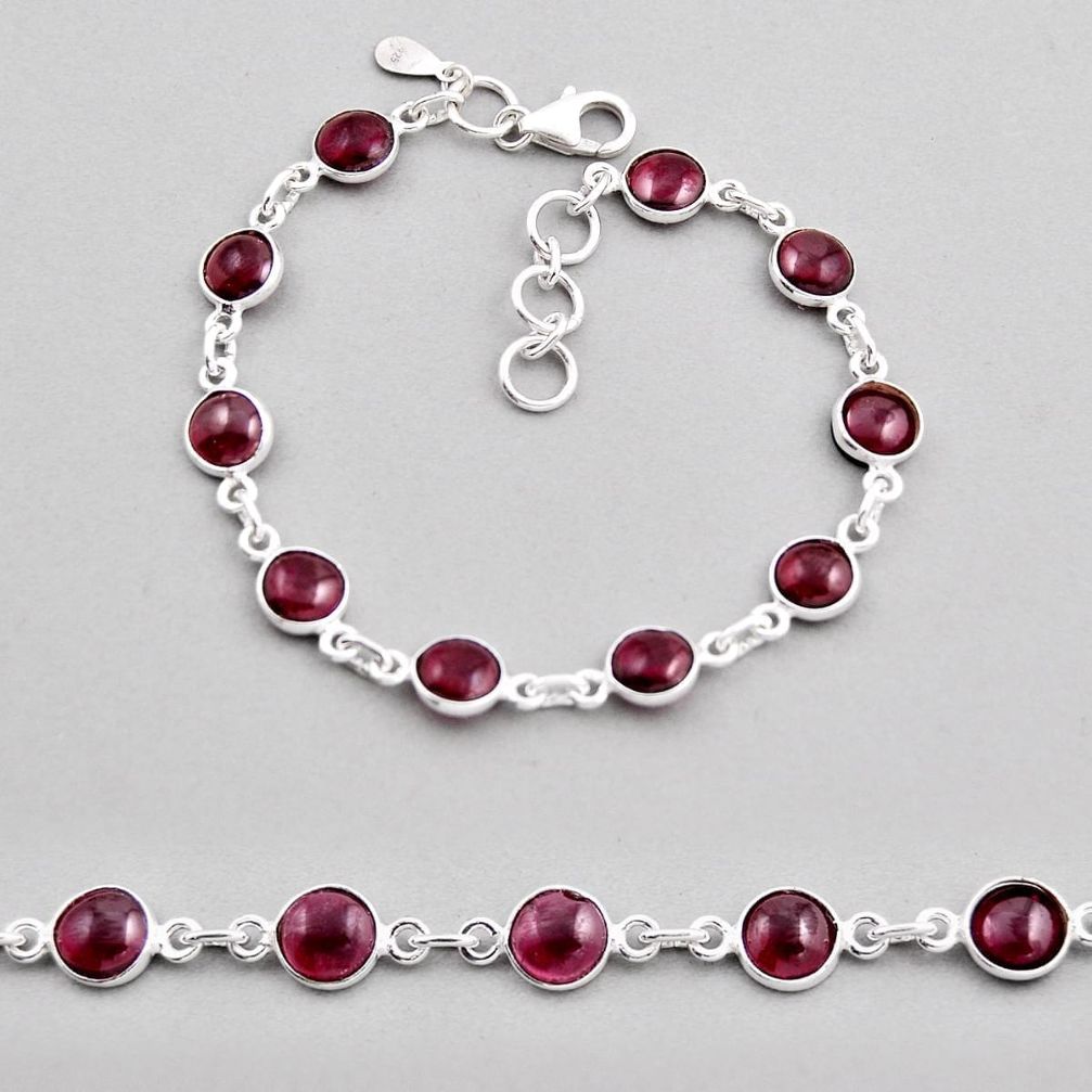 925 sterling silver 17.42cts natural red garnet round tennis bracelet n24639