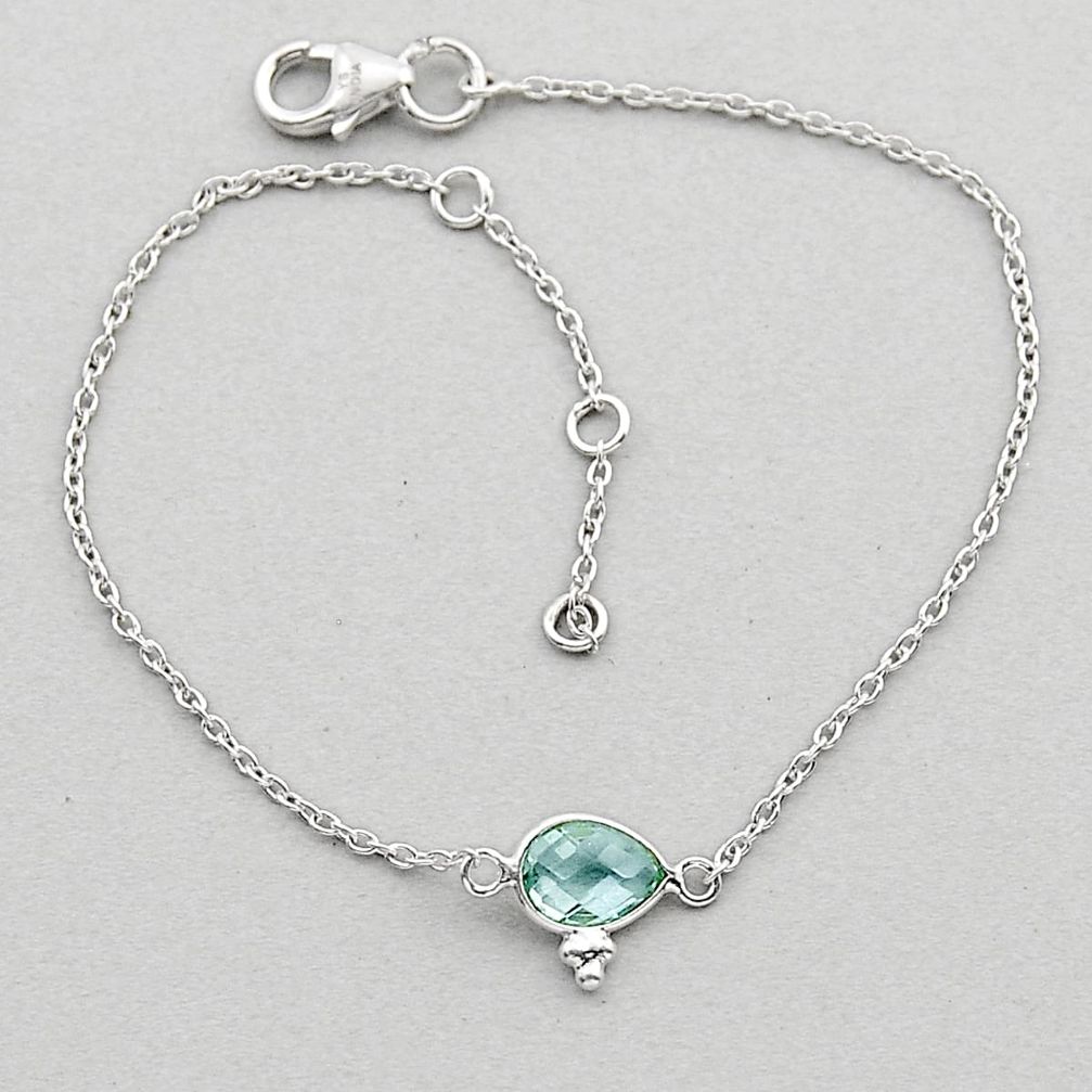 925 sterling silver 1.59cts natural white crystal checker cut bracelet n2960