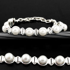 925 sterling silver 25.55cts natural white pearl round tennis bracelet r38957