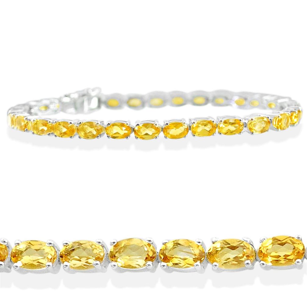 925 sterling silver 26.79cts natural yellow citrine oval tennis bracelet t12293