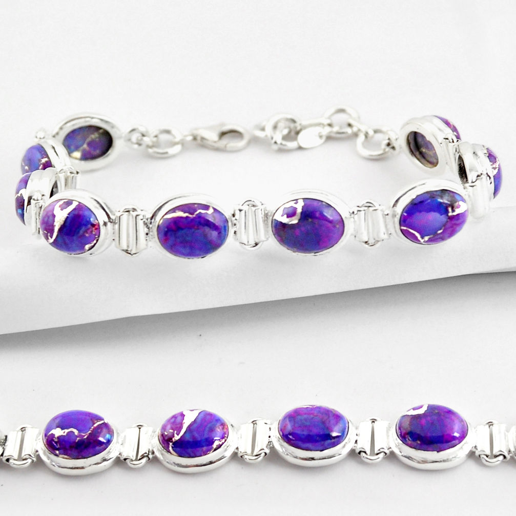 925 sterling silver 36.14cts purple copper turquoise tennis bracelet r38853