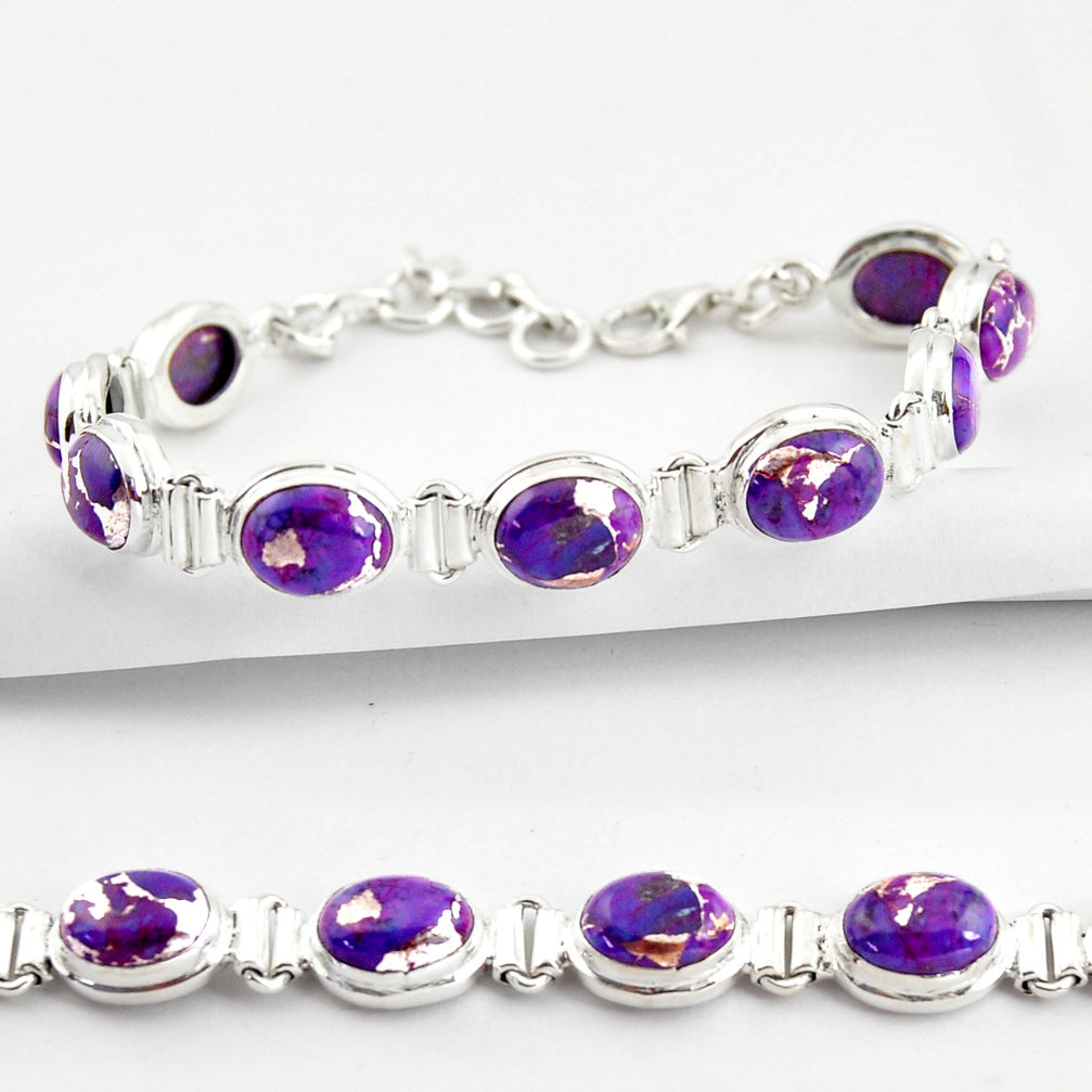 925 sterling silver 35.83cts purple copper turquoise tennis bracelet r38859