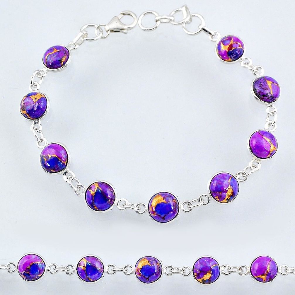 925 sterling silver 22.48cts purple copper turquoise tennis bracelet r55119