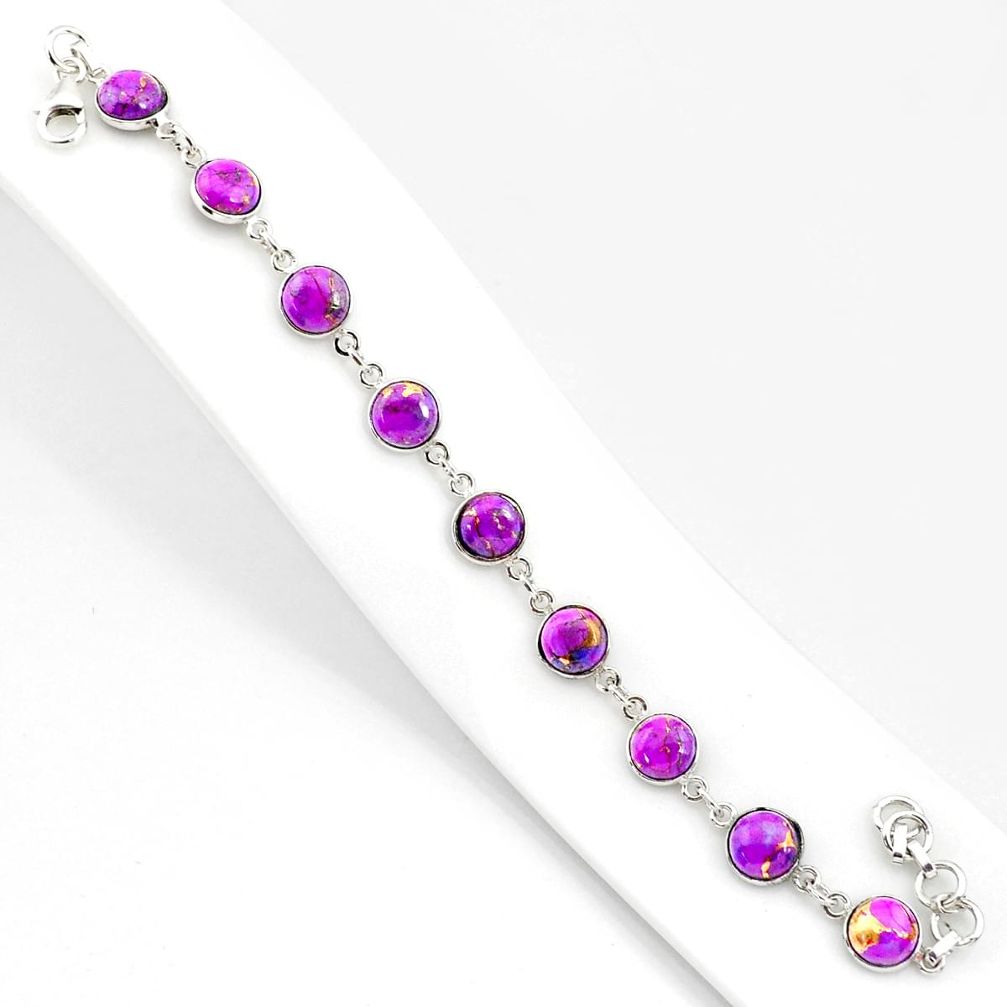 925 sterling silver 20.88cts purple copper turquoise tennis bracelet r84937