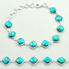925 sterling silver 21.30cts tennis blue copper turquoise bracelet t58910
