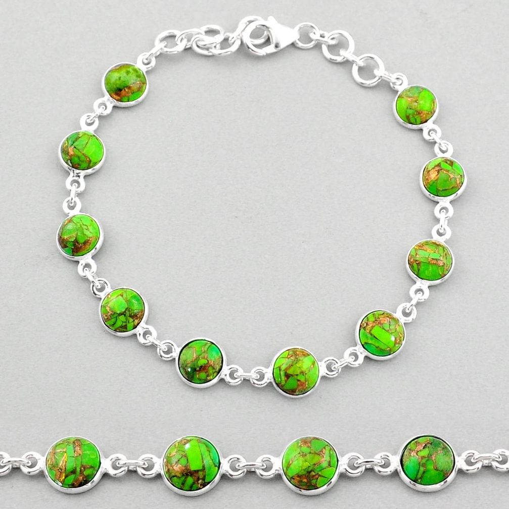 925 sterling silver 18.23cts tennis green copper turquoise link gemstone bracelet u3030