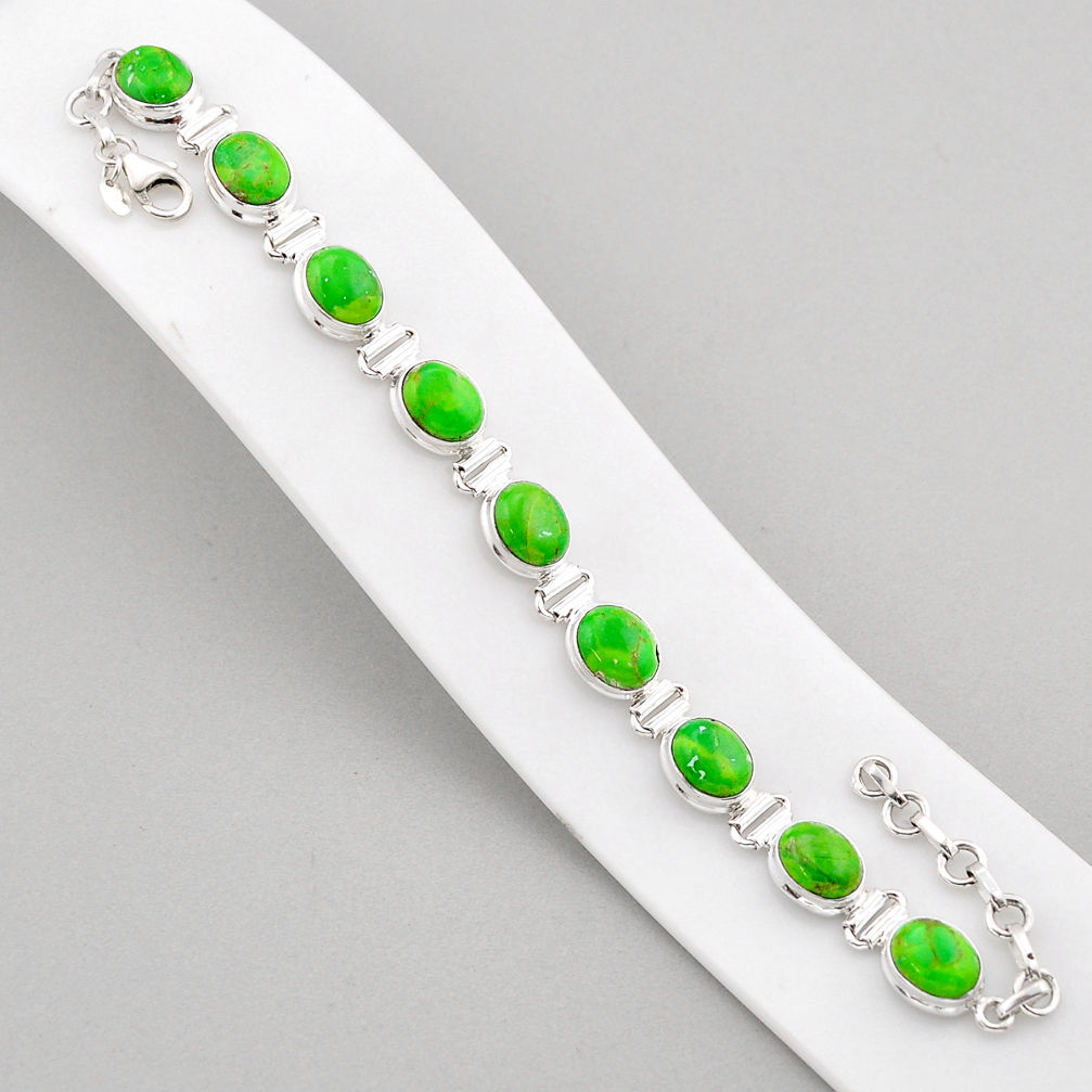 925 sterling silver 34.75cts tennis green copper turquoise oval bracelet y61324