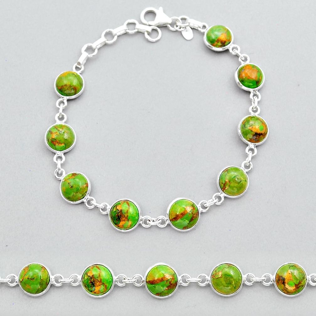 925 sterling silver 23.21cts tennis green copper turquoise round bracelet y14628
