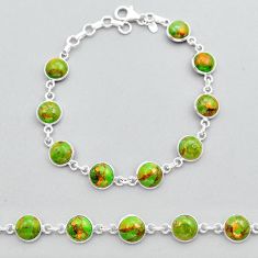 925 sterling silver 23.21cts tennis green copper turquoise round bracelet y14628