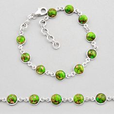 925 sterling silver 16.94cts tennis green copper turquoise round bracelet y61354