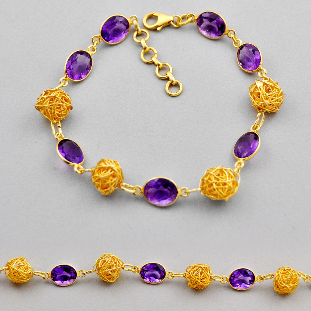 925 sterling silver 24.27cts tennis natural amethyst oval gold bracelet n26454