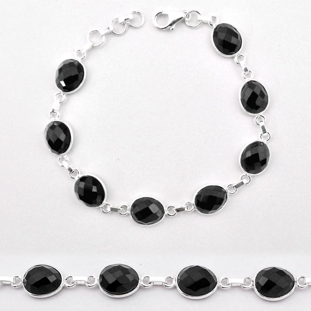 925 sterling silver 23.74cts tennis natural black onyx link gemstone bracelet jewelry t83698