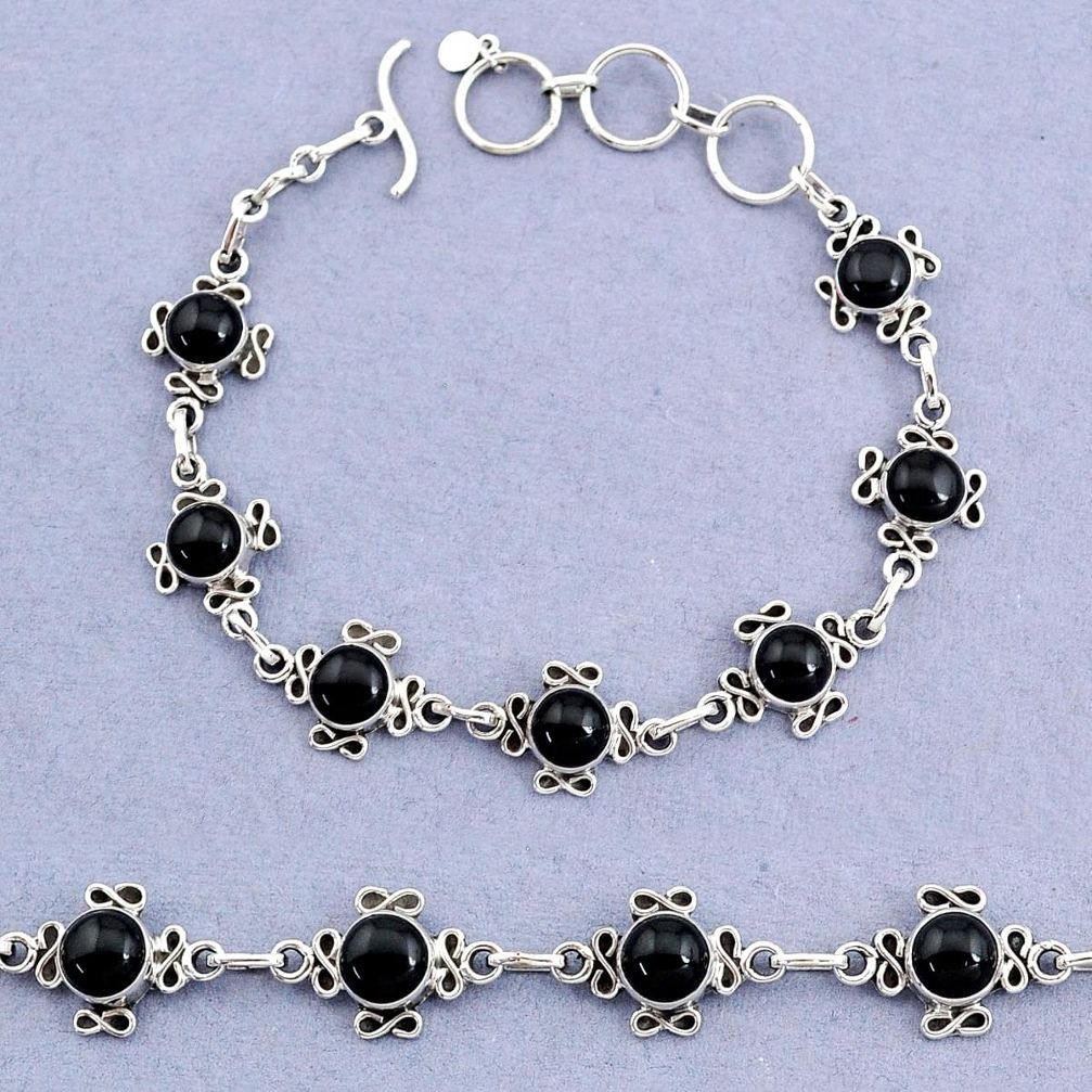 925 sterling silver 13.85cts tennis natural black onyx bracelet jewelry t8374