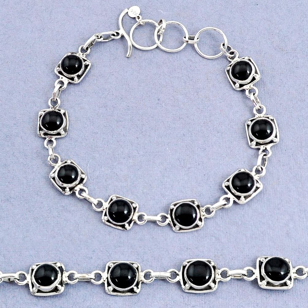 925 sterling silver 16.42cts tennis natural black onyx bracelet jewelry t8415
