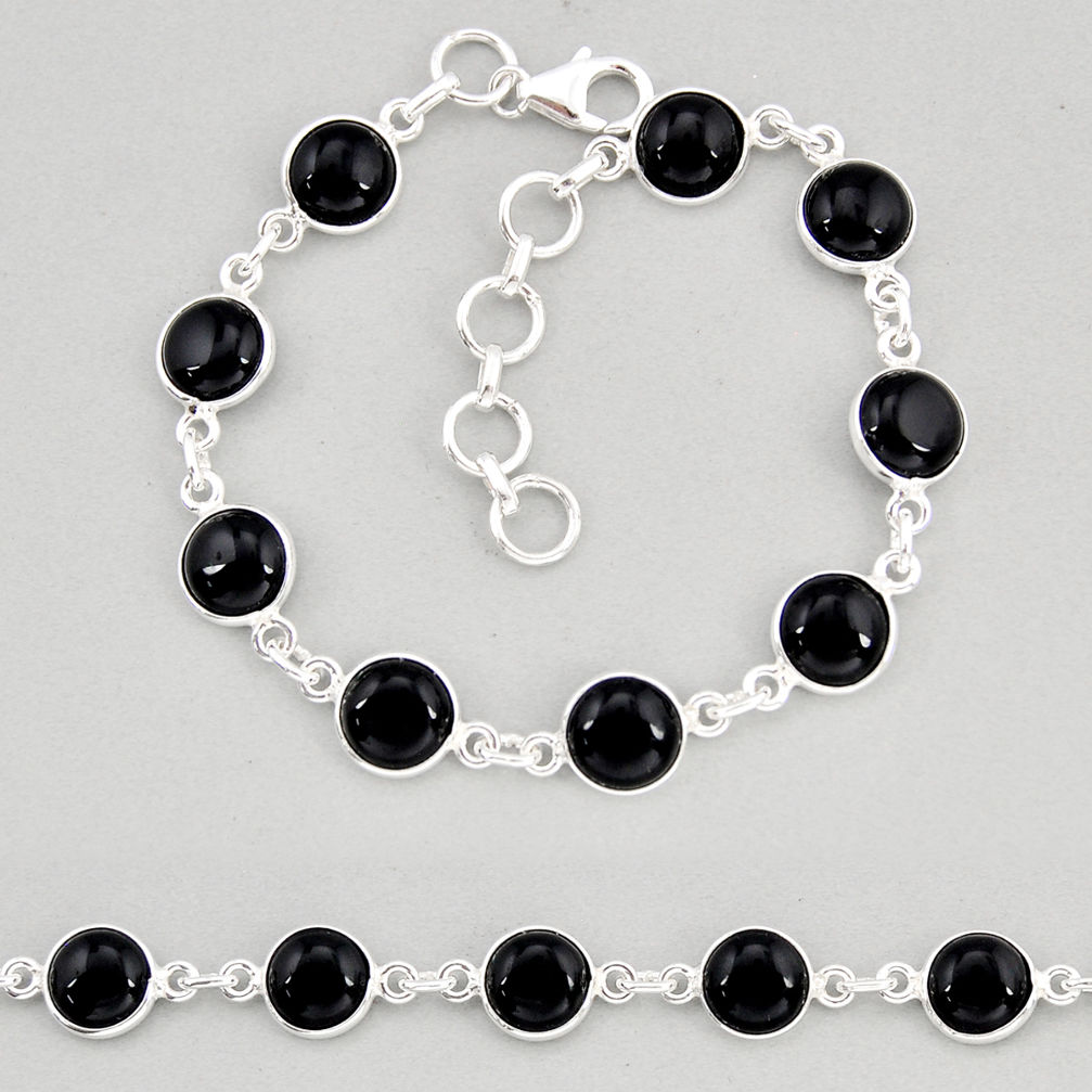925 sterling silver 22.93cts tennis natural black onyx bracelet jewelry y68737