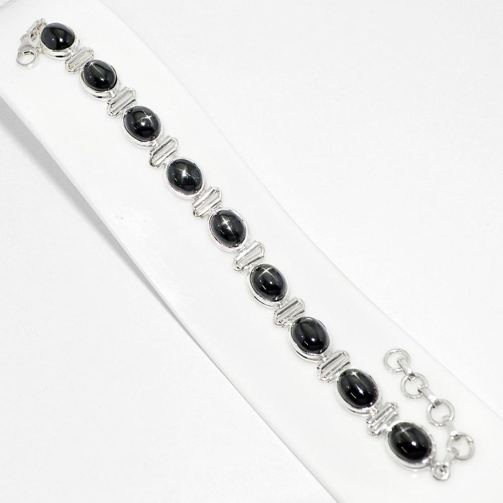 925 sterling silver 35.23cts tennis natural black star sapphire bracelet u29759