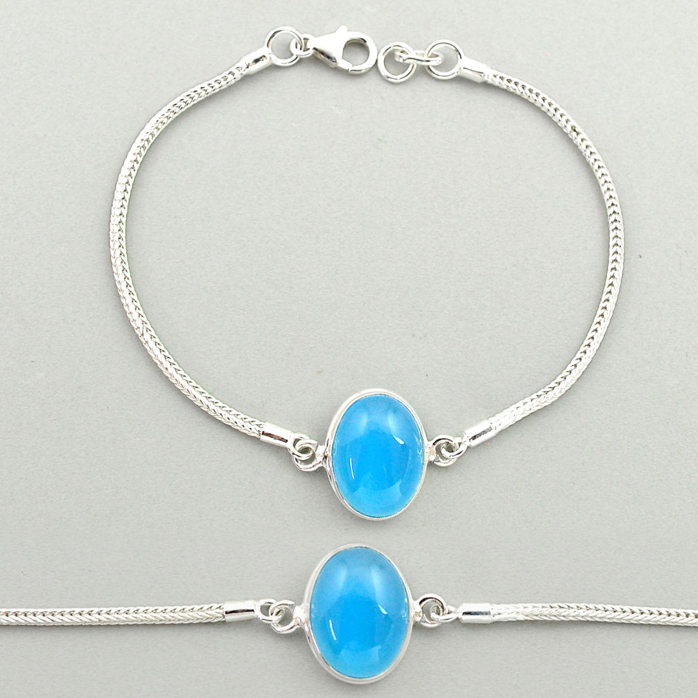 925 sterling silver 10.48cts tennis natural blue chalcedony bracelet u24935