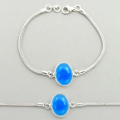 925 sterling silver 10.41cts tennis natural blue chalcedony bracelet u24938