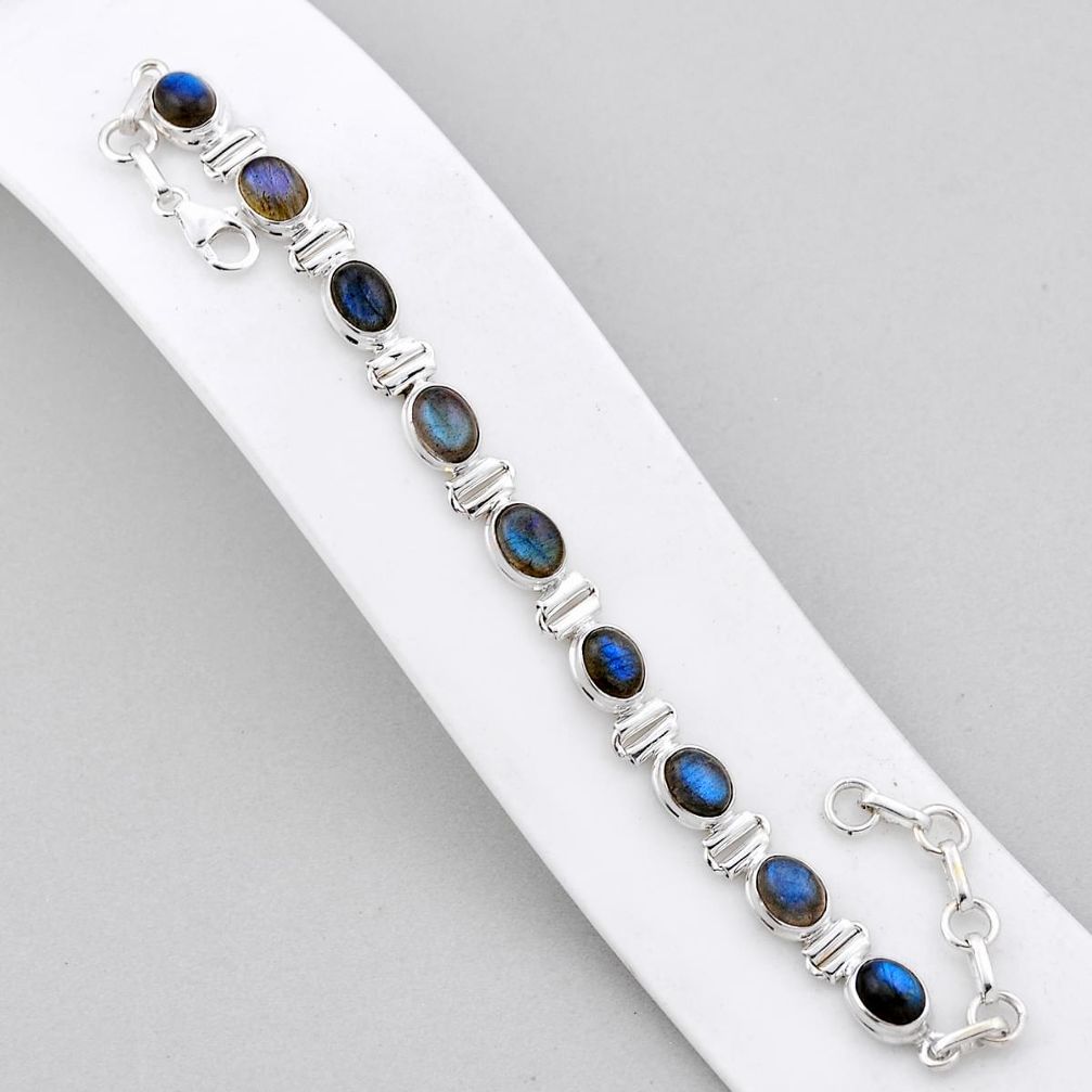 925 sterling silver 21.91cts tennis natural blue labradorite bracelet n45695
