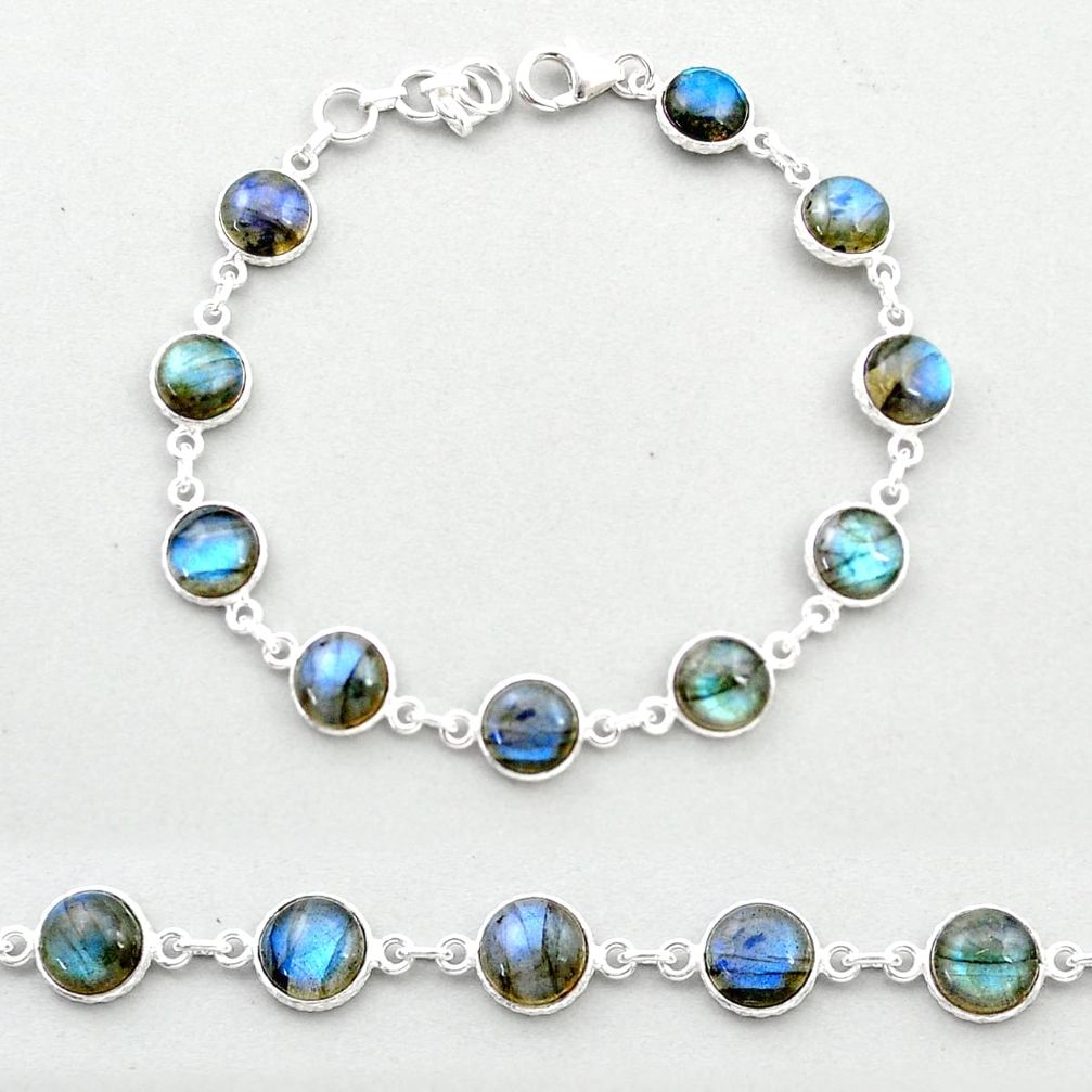 925 sterling silver 26.80cts tennis natural blue labradorite link gemstone bracelet u48910