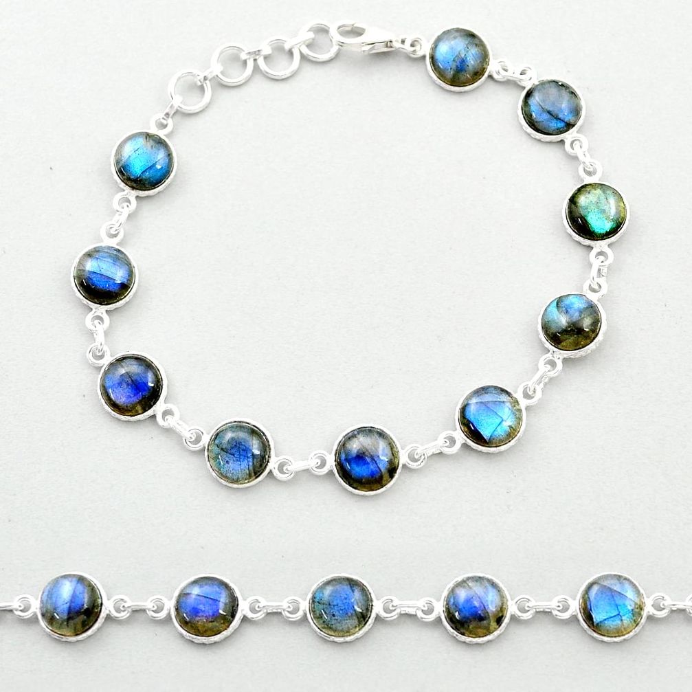 925 sterling silver 26.80cts tennis natural blue labradorite link gemstone bracelet u48914