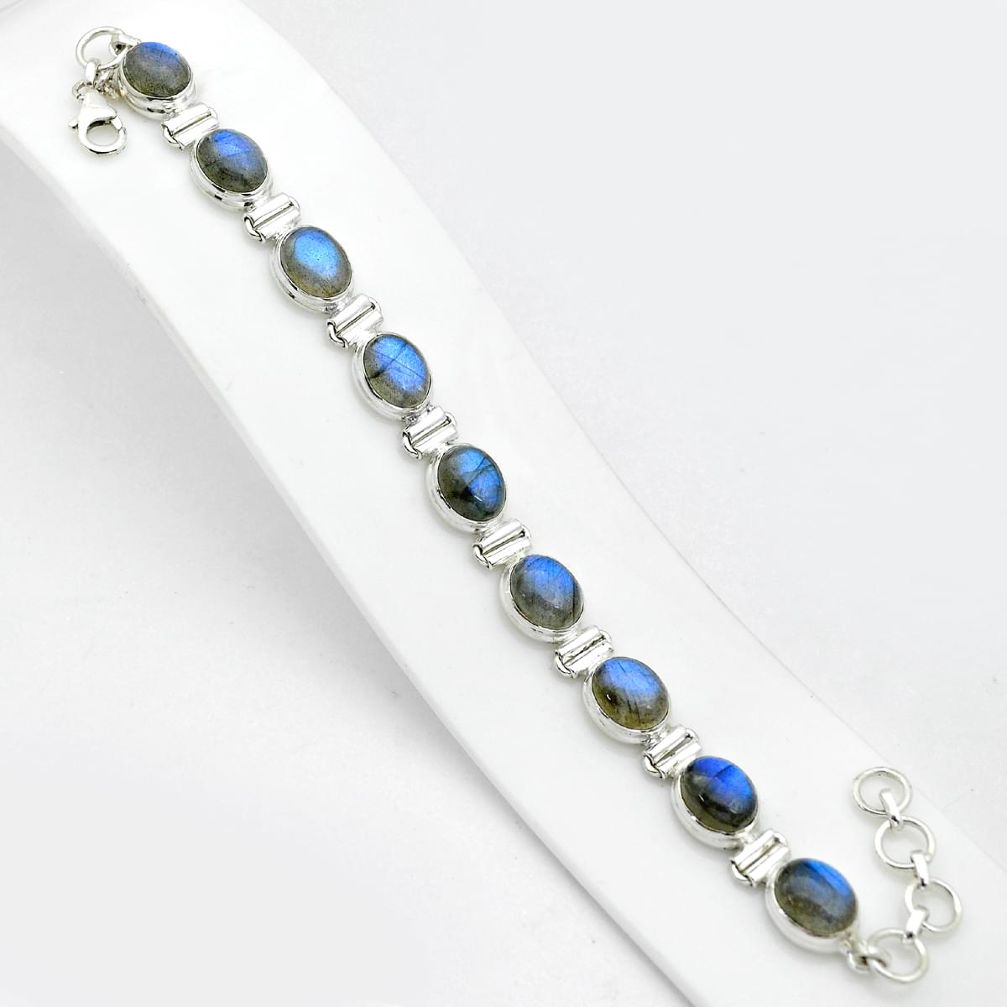 925 sterling silver 36.18cts tennis natural blue labradorite bracelet u62983