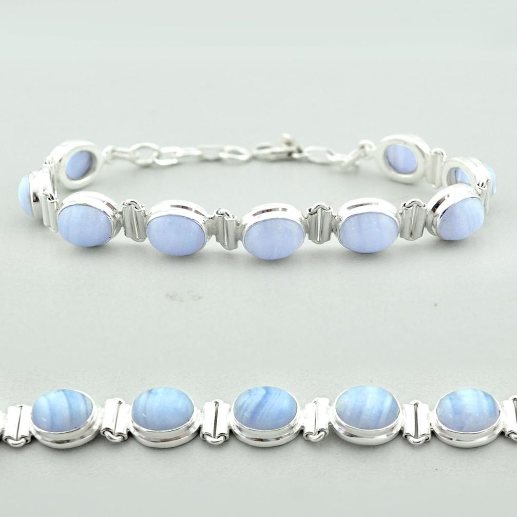 925 sterling silver 38.23cts tennis natural blue lace agate oval bracelet t55632
