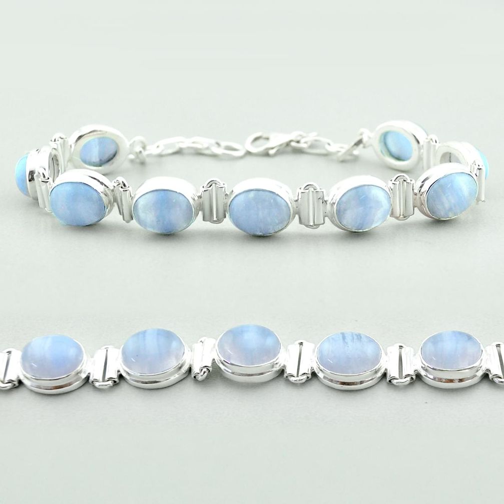 925 sterling silver 37.55cts tennis natural blue lace agate oval bracelet t55637