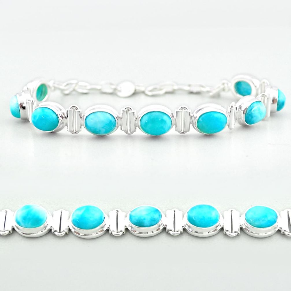 925 sterling silver 29.84cts tennis natural blue larimar bracelet jewelry t55044