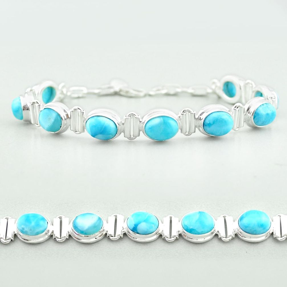 925 sterling silver 30.09cts tennis natural blue larimar bracelet jewelry t55048