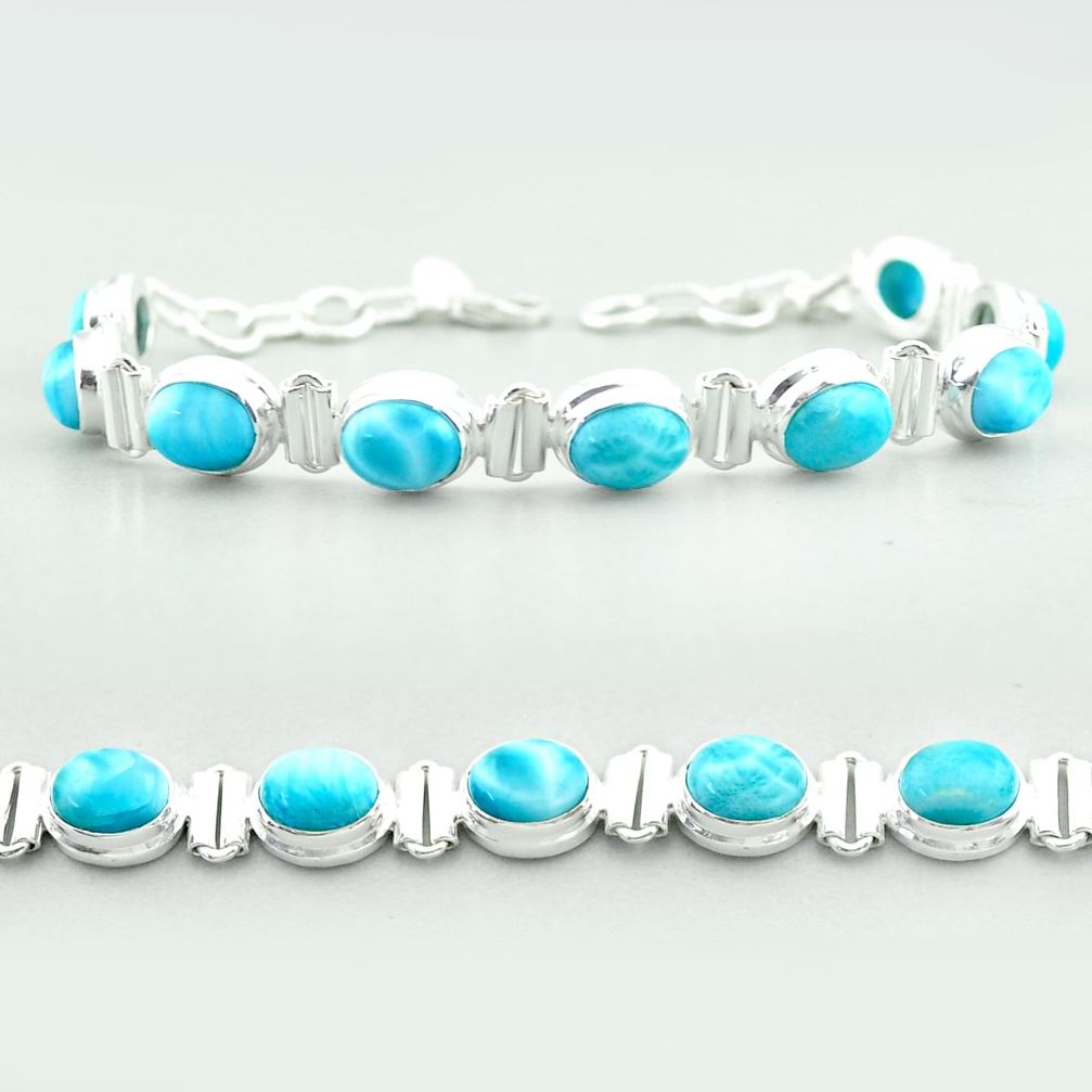 925 sterling silver 29.54cts tennis natural blue larimar bracelet jewelry t55054