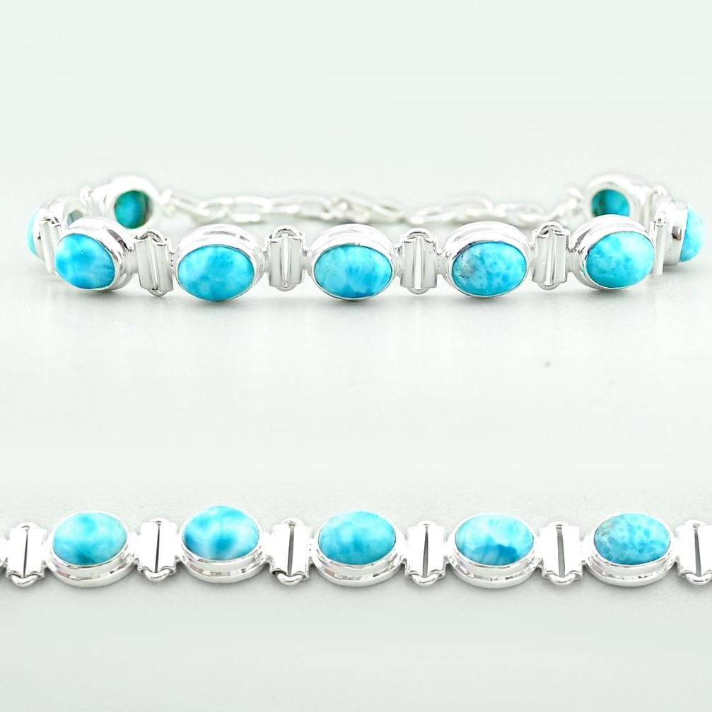 925 sterling silver 29.84cts tennis natural blue larimar oval bracelet t55046