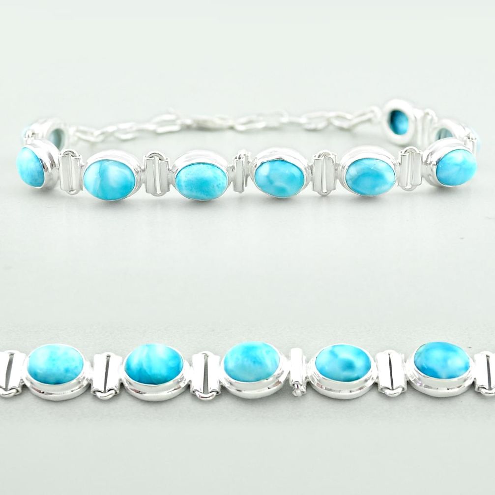 925 sterling silver 30.05cts tennis natural blue larimar oval bracelet t55051