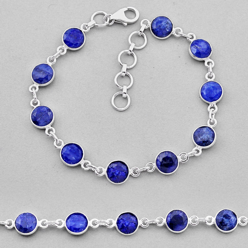 925 sterling silver 20.94cts tennis natural blue sapphire round bracelet n41285