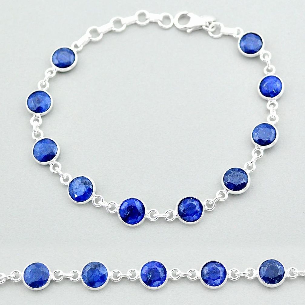 925 sterling silver 19.94cts tennis natural blue sapphire round bracelet t40329