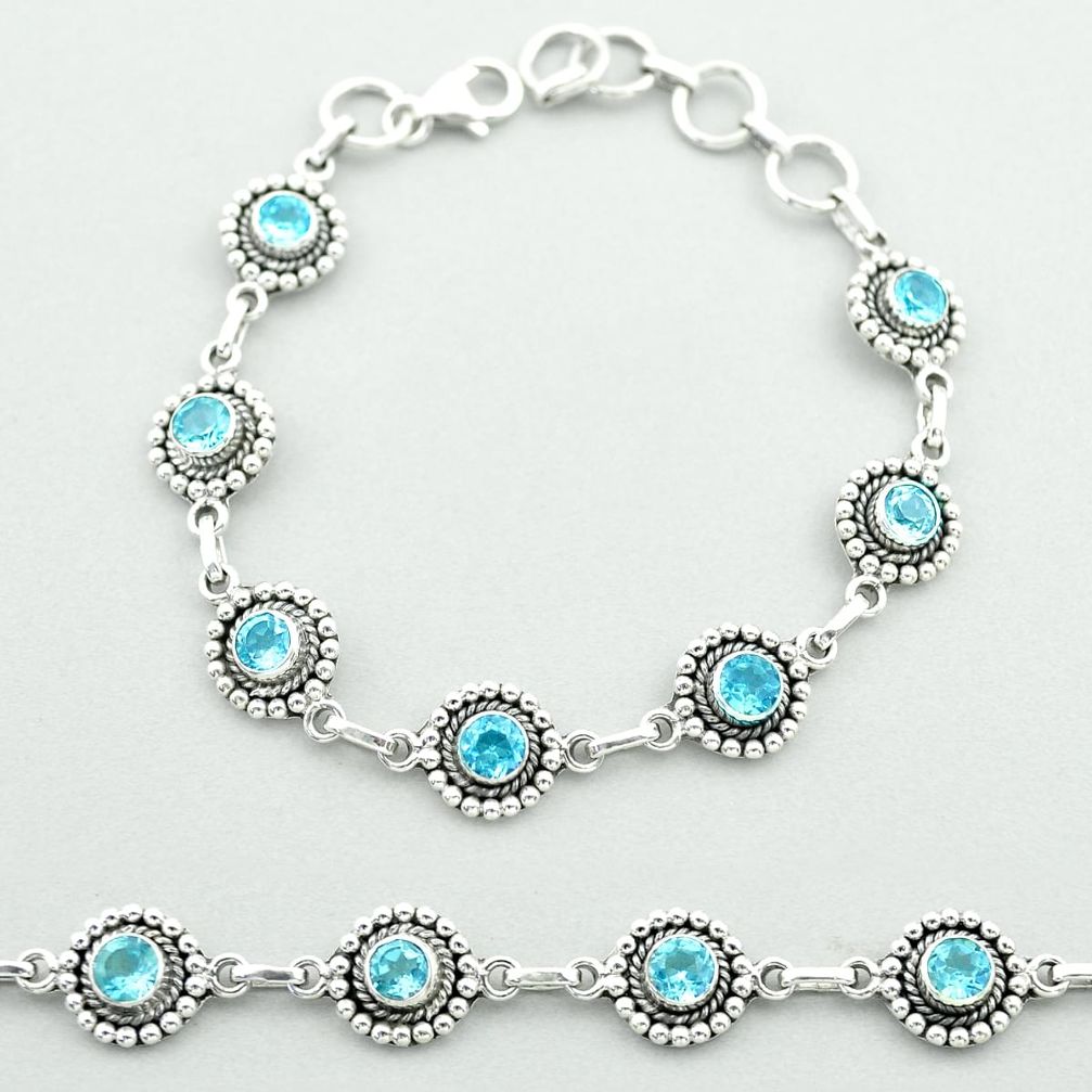 925 sterling silver 6.74cts tennis natural blue topaz bracelet jewelry t52076