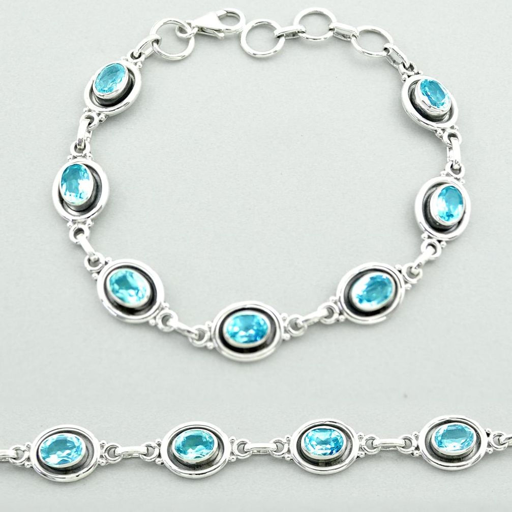 925 sterling silver 10.15cts tennis natural blue topaz bracelet jewelry t52079