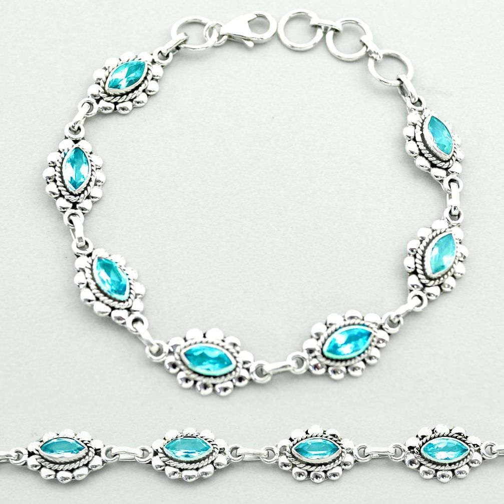 925 sterling silver 9.79cts tennis natural blue topaz bracelet jewelry t52095