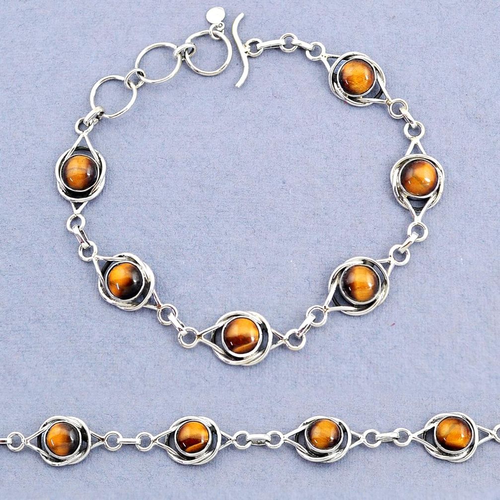 925 sterling silver 14.48cts tennis natural brown tiger's eye bracelet t8393