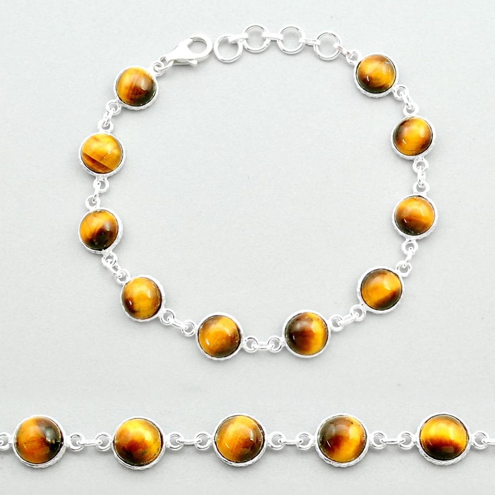 925 sterling silver 26.68cts tennis natural brown tiger's eye link gemstone bracelet u51687